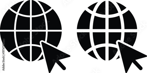 Visit Website Icon Set.  Online Connection Symbols. External link and web browser symbols. Global web and link icons. Redirect and internet access design
