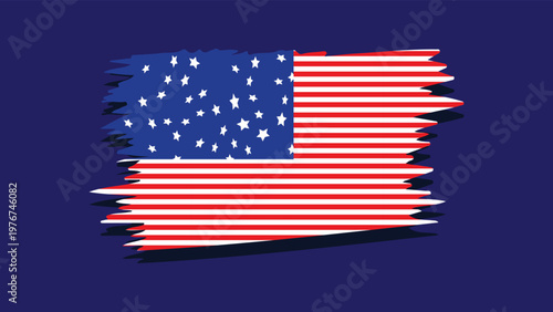 Grungy USA flag illustration, symbol of American pride and patriotism with a modern distressed paint texture.