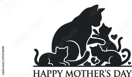  Happy Mother's Day 2026 Cat Mom Gift SVG, Cat Family Silhouette Cut File, Purrfect Family Love & Gratitude Text, Printable PNG, For Cricut, Silhouette, Print-on-Demand 