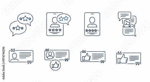 Hand-Drawn Customer Review and Feedback Icons Set for User Experience.