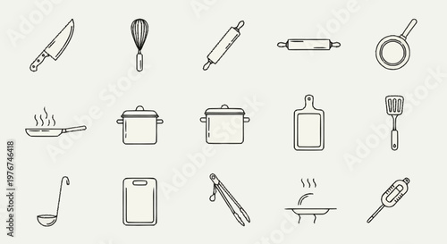 Hand-Drawn Kitchen Utensils - A Collection of Essential Cooking Tools.