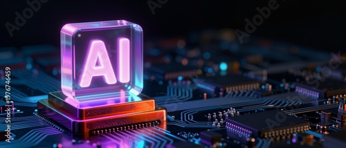 Artificial intelligence AI processor on circuit board for machine learning and future tech innovation