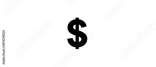 Black dollar sign icon isolated on a white background representing money, wealth, finance, and the United States currency system for business.