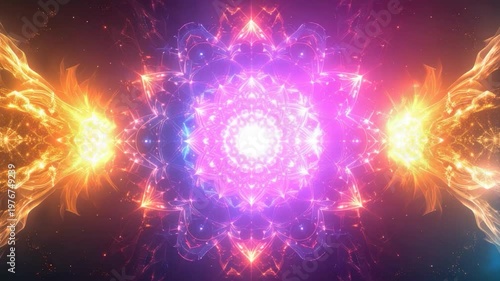 A luminous symmetrical design of light and energy in space