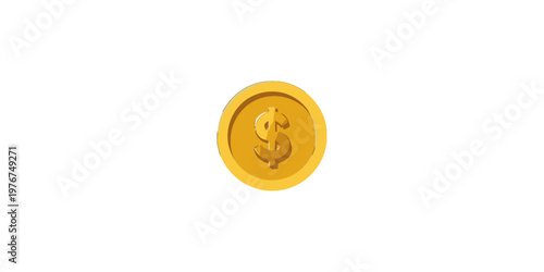 Single gold dollar coin icon isolated on white background, representing wealth, finance, and monetary value for business and investment concepts.