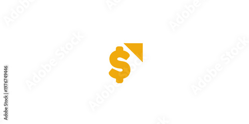 Minimalist gold dollar symbol with a descending triangle arrow illustrating currency devaluation and market crash on a plain white surface.