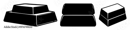 Gold bar stack set with solid black icon on white background featuring gold, money, wealth with finance and iconography