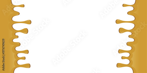 Hot chocolate drip illustration. Melting chocolate on white  background. Drippy ice cream vector design. Wavy choco melt border. Brown chocolate drips illustration.