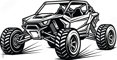 Black and white illustration of a rugged offroad buggy.