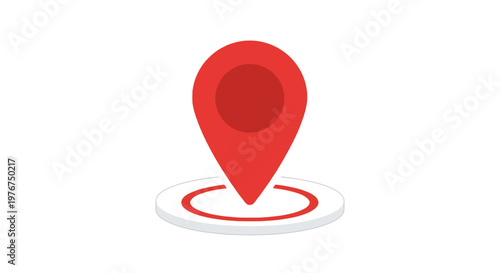 Red location marker icon, on a white background with a circle base