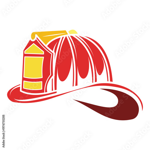 Red Firefighter Helmet Negative Space Flat Color Vector Illustration