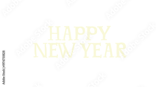 Minimalist pale yellow Happy New Year typography isolated on a white backdrop, ideal for modern seasonal celebrations and corporate greetings.