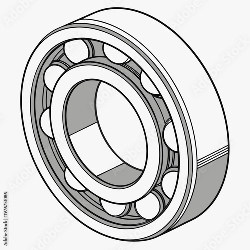 Detailed cross section of a ball bearing showing internal components and structure macro shot