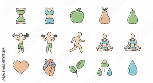 Health and Wellness Icons - A Colorful Collection for a Healthy Lifestyle.