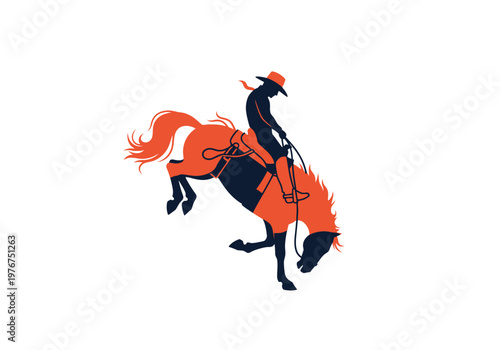 Cowboy Riding a Bucking Bronco Silhouette Illustration. Minimalist Rodeo Vector Graphic on White Background for Western Branding, Sport Logo, and Country Theme Designs.