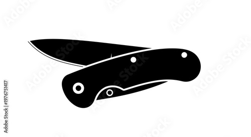 Simple black silhouette of an open pocket knife with a rounded handle