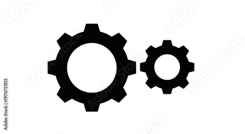 Two black gears of different sizes are displayed on a white background