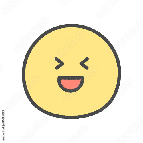 口を開けて笑っている顔のかわいい手描きの絵文字 - 爆笑や大笑い、喜んでいる表情のアイコン･イラスト