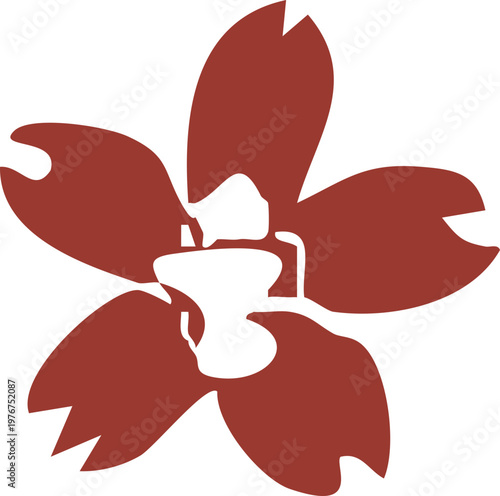 Dark Red Orchid Lotus Stamp Style Flat Silhouette Illustration for Buddhist Asian Festival