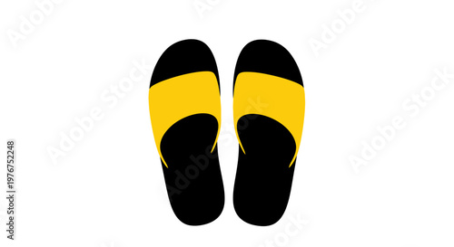 A pair of black and yellow slides are displayed on a white background
