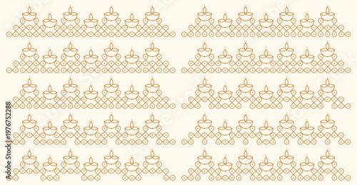 Set of pulli kolam geometric seamless editable border pattern. Design for print, banner, cards, frame decor.