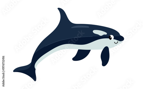 Cute killer whale orca cartoon character swimming isolated on white background