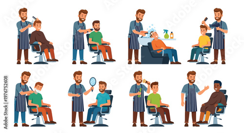 Barber shop services illustrated haircuts beard trims and shaving procedures