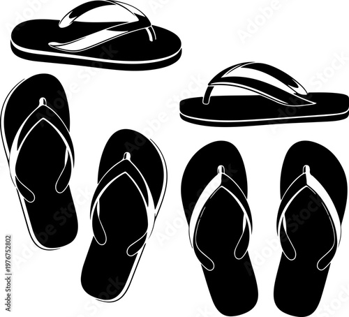 Set of summer flip flop sandals silhouette vector illustration