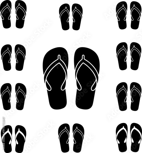 Set of summer flip flop sandals silhouette vector illustration
