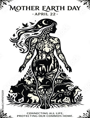  Intricate Mother Earth Day 2026 Silhouette Vector SVG with Wildlife and Nature Cut File