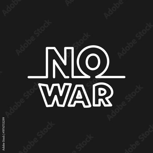"No War" minimalist line art typography on black background, continuous line protest lettering, modern anti-war message, Generative AI