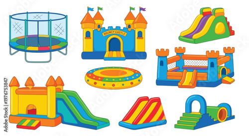 Colorful inflatable bounce houses trampolines and play structures for children