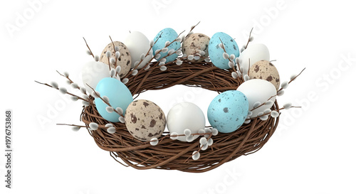 Easter Nest Wreath with Eggs and Pussy Willows
