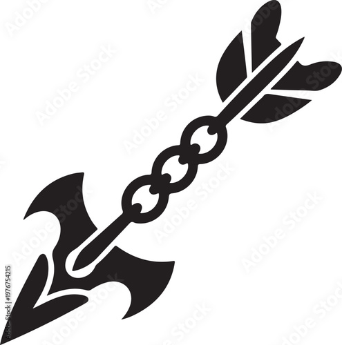 Black and white abstract key with leaves and arrowhead