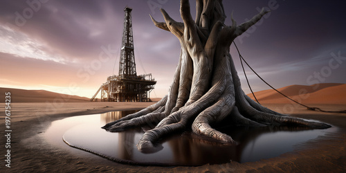 Serene morning reflection. Tranquil early light softly shimmers on water surrounding old tree roots