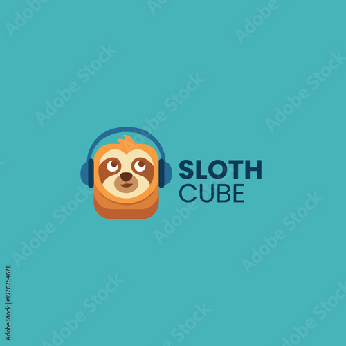 This image features an adorable cartoon sloth wearing headphones, ideal for conveying a fun and relaxed vibe in your design projects or marketing materials.