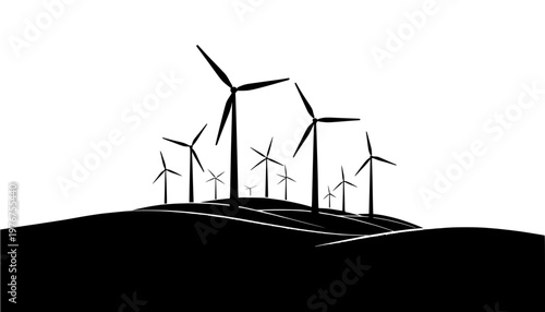 wind turbines on black background