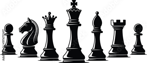Complete Chess Piece Set Silhouette Including King Queen Knight Rook And Pawn