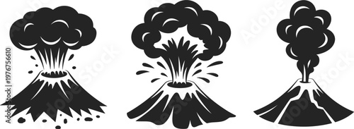 Active Volcanic Mountain Illustration Collection With Explosive Smoke And Magma Spray Details