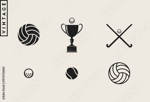 Sport icon set. Sports ball with trophy 