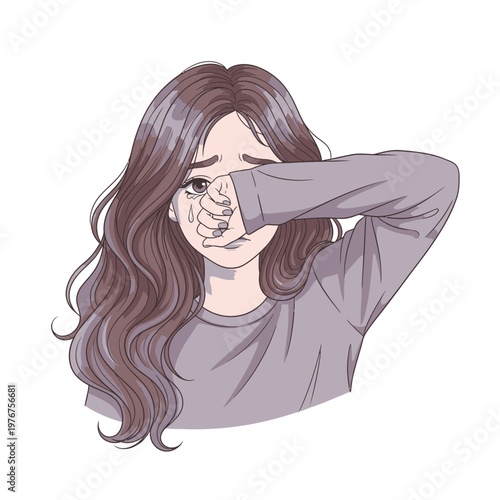 Woman covering her face with hand.