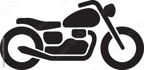 Black and white outline of a motorcycle with two wheels and a seat