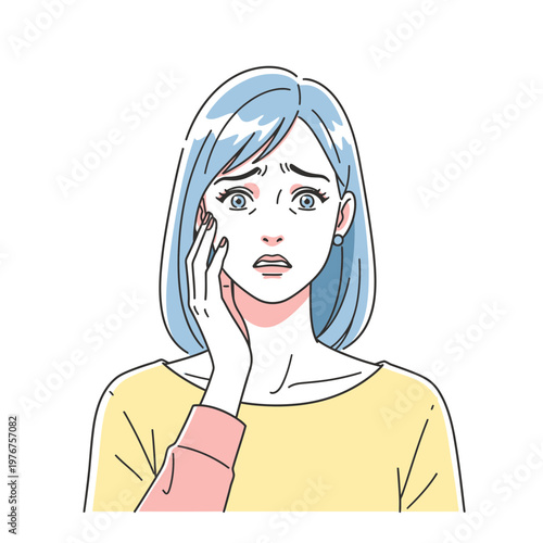 Woman with blue hair and pain.