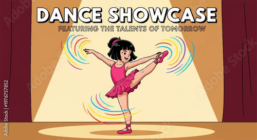 Young ballerina performing graceful dance pose on theater stage art