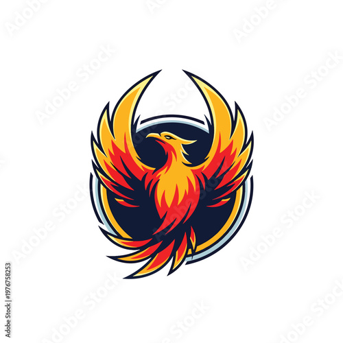 Stylized Phoenix Bird Emblem with Fiery Wings.