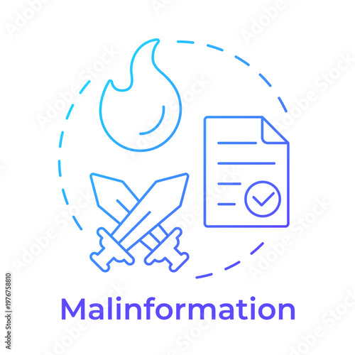 Malinformation blue gradient concept icon. Social media, information manipulation. Internet conflicts. Round shape line illustration. Abstract idea. Graphic design. Easy to use in article, blog post