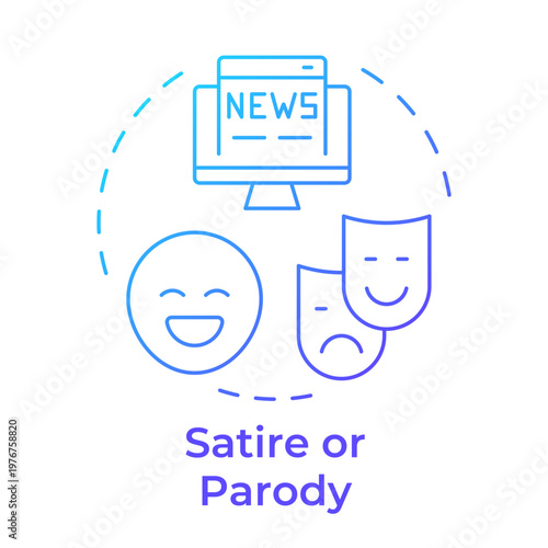 Satire or parody blue gradient concept icon. Media literacy, social commentary. Creative expression. Round shape line illustration. Abstract idea. Graphic design. Easy to use in article, blog post