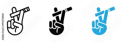 Hand holding cigarette icon in editable style. Vector icon graphics. Hand holding cigarette icon set. Smoking symbol in solid and outline style.
