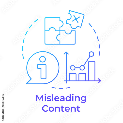 Misleading content blue gradient concept icon. Information manipulation. Statistical metrics. Round shape line illustration. Abstract idea. Graphic design. Easy to use in article, blog post