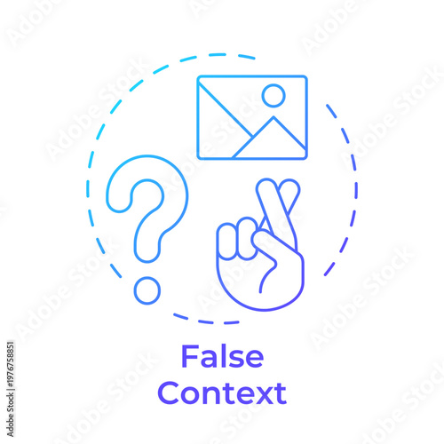 False context blue gradient concept icon. Digital information, social marketing. Question mark. Round shape line illustration. Abstract idea. Graphic design. Easy to use in article, blog post